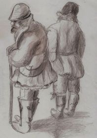 Boeren, naar Brueghel, potlood.jpg