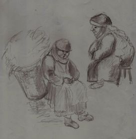 Boerinnen, naar Brueghel, potlood.jpg